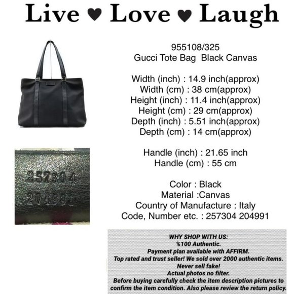 GUCCI TOTE BAG BLACK CANVAS 955108 - Picture 2 of 12